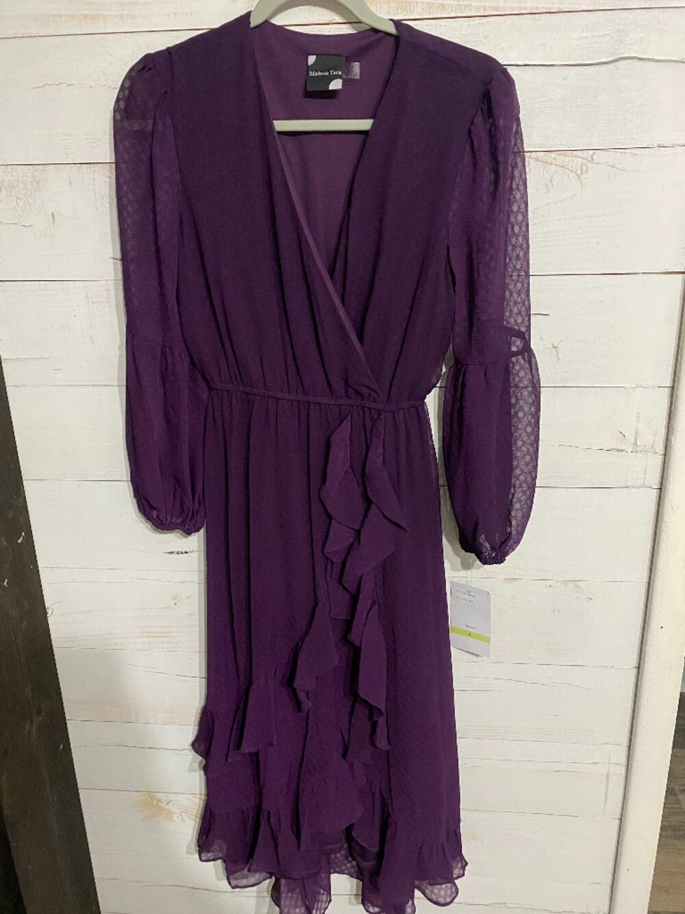 NWT Maison Tara Purple Chiffon Ruffle Faux-Wrap Midi Dress Size 4